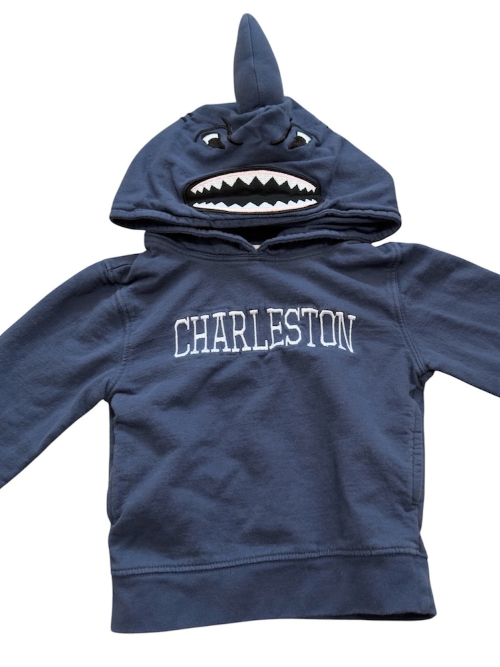 100% Cotton Embroidered Shark Hoodie Charleston Blue 2T
